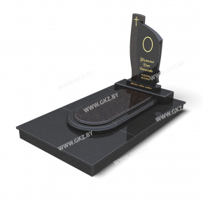 Вертикальный памятник из черного и коричневого гранита с крестом и закрытой надгробной плитой, модель ОК-15